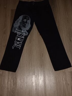 Royal Bones Black Jeans with Gold Button Accent
